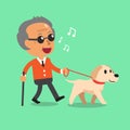 Blind senior man walking with his dog