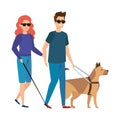 Blind woman with helper and guide dog Royalty Free Stock Photo