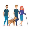 Blind woman with helper and guide dog Royalty Free Stock Photo