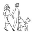 Blind woman with helper and guide dog Royalty Free Stock Photo
