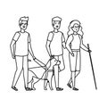 Blind woman with helper and guide dog Royalty Free Stock Photo