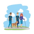 Blind woman with helper and guide dog Royalty Free Stock Photo
