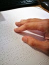 Blind Woman Read Book Written In Braille Royalty Free Stock Photo