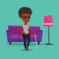 Blind woman with stick vector illustration.