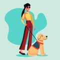 blind woman walking with guide dog assistant animal leading female character confident navigation people with