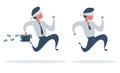 A blindfold businessman running with briefcase, business, energetic, dynamic concept