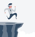 Blindfolded businessman run to the cliff. Business concept. Royalty Free Stock Photo