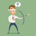 Blindfolded businessman shooting arrow. Royalty Free Stock Photo