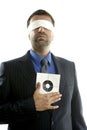 Blindfolded businessman with target over white Royalty Free Stock Photo