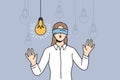 Blindfolded businesswoman look for innovative idea