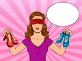 Blindfolded girl pop art vector illustration