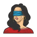 blindfolded girl sketch vector illustration