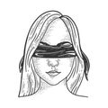 Blindfolded girl sketch vector illustration