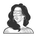 Blindfolded girl sketch vector illustration