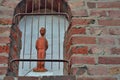 Blindfolded man behind bars Royalty Free Stock Photo