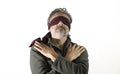 Blindfolded man over white background Royalty Free Stock Photo