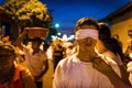 Blindfolded man in a procession in the streets of the city of Leon in Nicaragua during the Easter celebrations