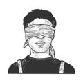 Blindfolded man sketch vector illustration Royalty Free Stock Photo