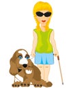 Blinding girl with dog by guide on leash