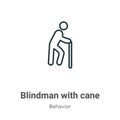Blindman with cane outline vector icon. Thin line black blindman with cane icon, flat vector simple element illustration from