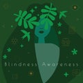 Blindness Awareness, living without sight. Ã¢â¬â¹Blindness Awareness Month. Woman with and eye disease. Save Your Vision. Diabetic