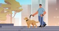 bling man walking with guide dog assistant animal leading male character confident navigation people with disabilities