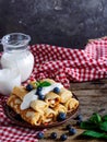 BLINIS PIE WITH COTTAGE CHEESE .selective focus