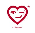 Blinking heart cheerful adorable facial expression, isolated vector conceptual icon or logo design, simple icon funny, compliment