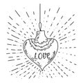 Blinking heart in doodle style. Simple illustration of heart. Naive style vector illustration isolated on white.