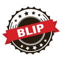 BLIP text on red brown ribbon stamp