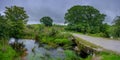 Ancient cart track and clapper bridge over the De Lank river on Bodmin Moor, Cornwall, UK