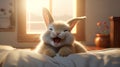 Blissful bed scene rabbit smiles