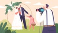 Blissful Bride And Groom Characters Strike Elegant Poses, Capturing Love And Joy In Their Wedding Photos At Garden