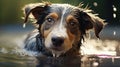 Blissful Canine Reveling in Playful Bubble Bath, Playfully Resting Paws on Tub Rim, Pure Serenity