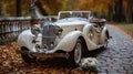 Blissful Getaway: Newlyweds Escape in a Classic Wedding Car Royalty Free Stock Photo