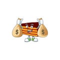 Blissful rich dobos torte cartoon character having money bags