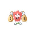 Blissful rich medical shield cartoon character having money bags