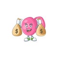 Blissful rich streptococcus pyogenes cartoon character having money bags