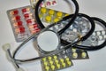 Blister Medical Pills Pharmaceutical Stuff Stethoscope. health care concept