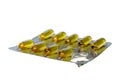 Blister pack of yellow pills isolated Royalty Free Stock Photo