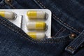 Blister of pills in jeans pocket Royalty Free Stock Photo