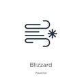 Blizzard icon. Thin linear blizzard outline icon isolated on white background from weather collection. Line vector sign, symbol