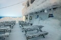 After Blizzard - old wooden house covered snow, night, winter Royalty Free Stock Photo