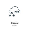 Blizzard outline vector icon. Thin line black blizzard icon, flat vector simple element illustration from editable weather concept