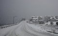 Blizzard over the Uphill Coastal Road on Cape Cod in February Royalty Free Stock Photo