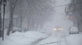 Blizzard Whiteout: Intense Snowstorm Engulfs the Winter Landscape Royalty Free Stock Photo