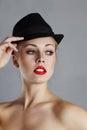 Blnd woman in black hat Royalty Free Stock Photo
