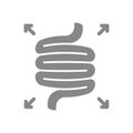 Bloated intestines grey icon. Diseases internal organ symbol