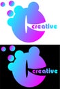 Blob letter with gradient shading and the words creative logo for business and art