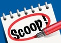 Symbol of investigative journalism, with the word, scoop written on a notepad. Royalty Free Stock Photo